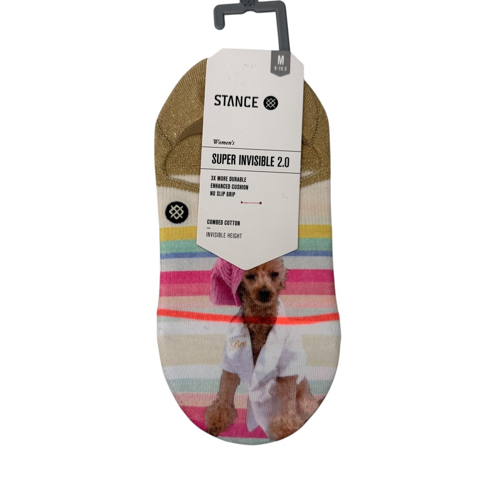 NEW Stance Super Invisible Socks Womens M 4 Pair Call Me Bev Dog Striped Pink - Picture 2 of 3